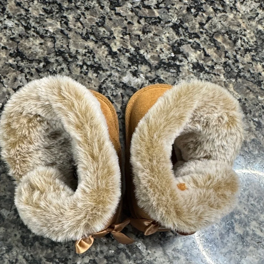 BearPaw Tan Baby Boots with Faux Fur